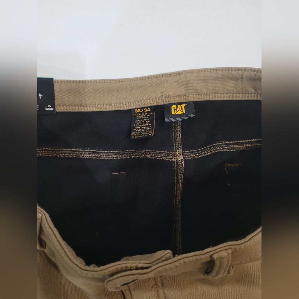 CAT Caterpillar Fleece Lined Work Pants Mens 38 x 34 Canvas Insulated Color Tan - Picture 5 of 7